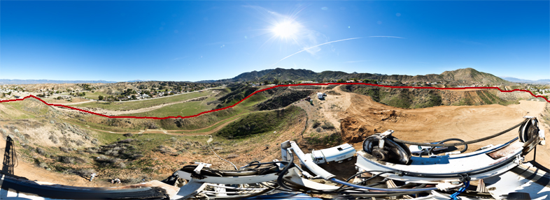 360° x 180° All parcels are red outlined ( some are behind the hills )